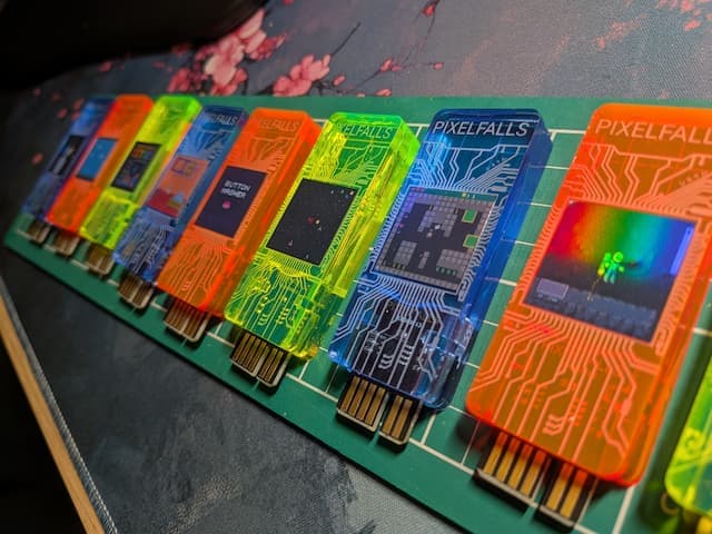 Prototype PIXELFALLS game cartridges