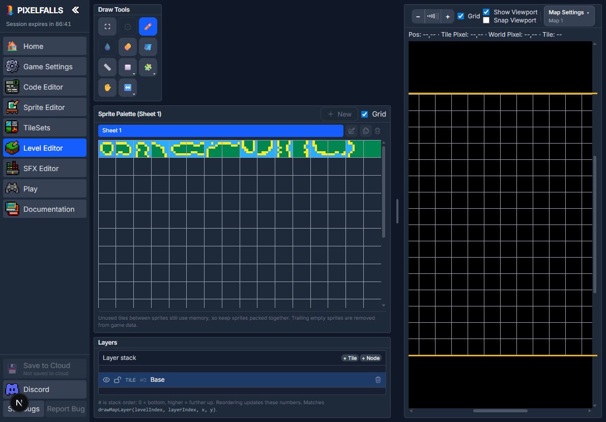 The Level Editor with map layers and the viewport overlay
